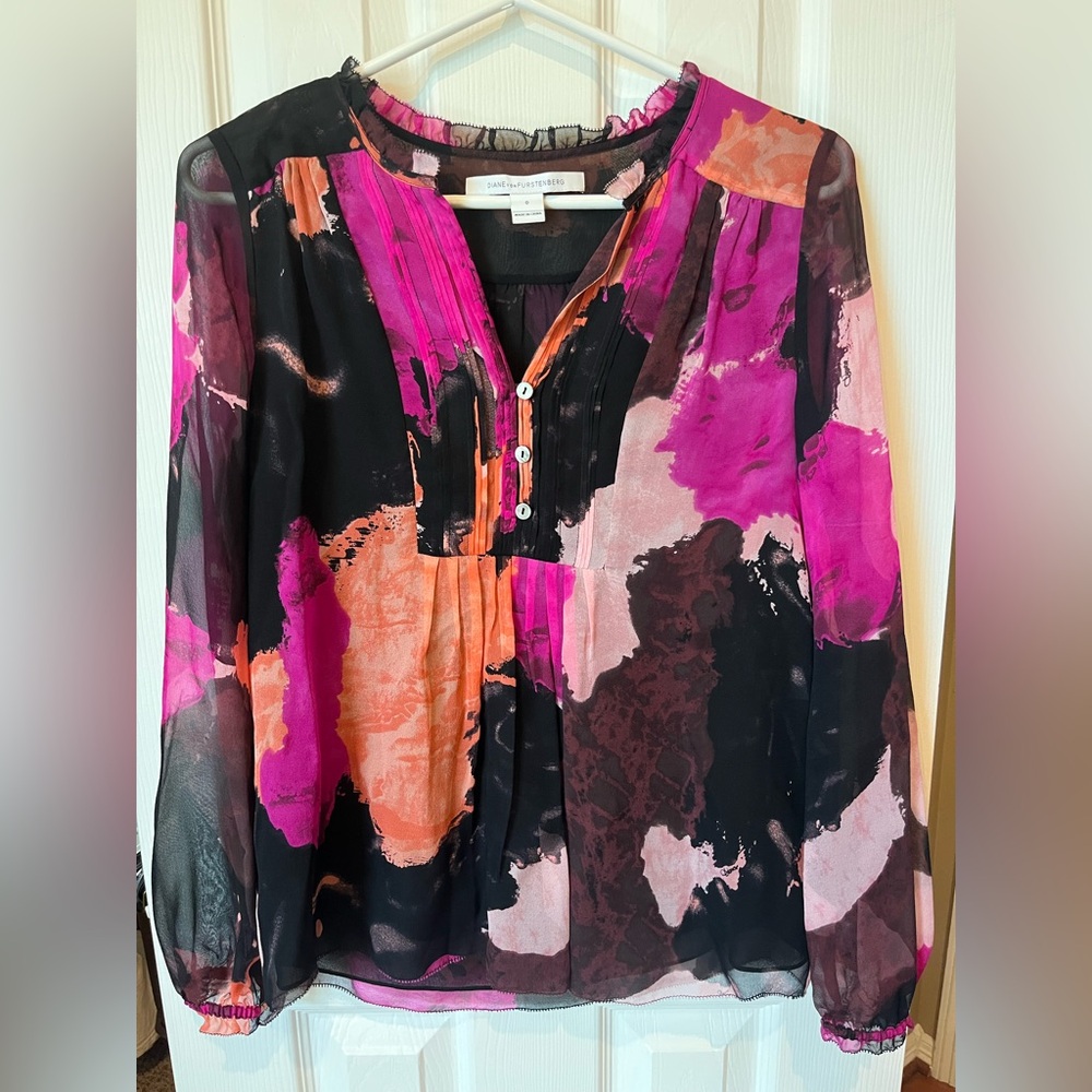 Diane Von Furstenberg Pink and Black Sheer Blouse